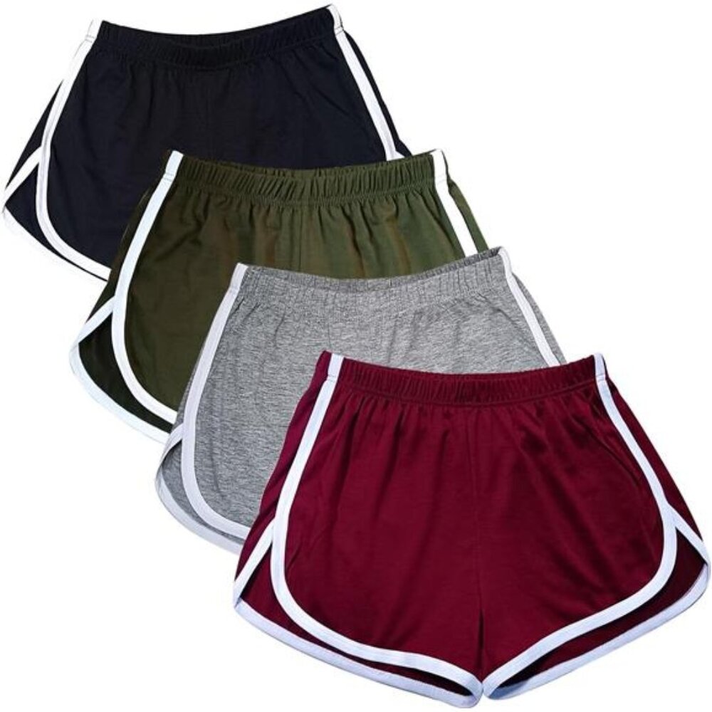 4 Pack Women's Cotton Yoga Dance Short Pants Sport Shorts Summer